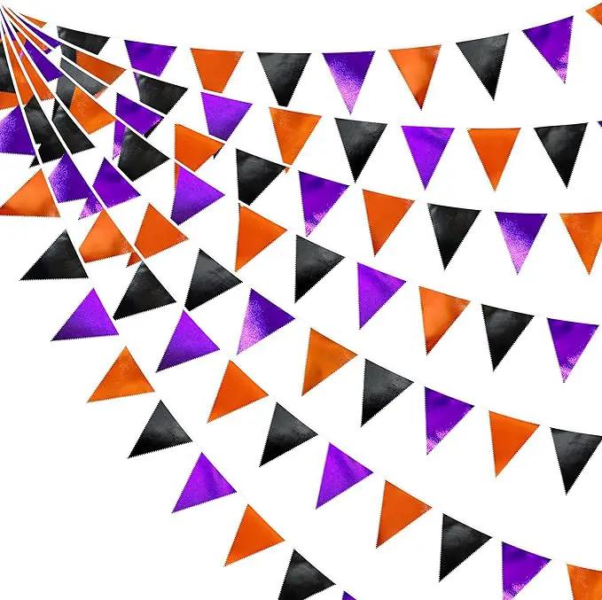 Black Orange Purple Halloween Party Decorations Metallic Fabric Triangle Pennant Banner Flag Bunting Garland for Birthday Baby Shower Bachelorette Trick or Treat Halloween Holiday Party Supplies by GreenHaven Gardens