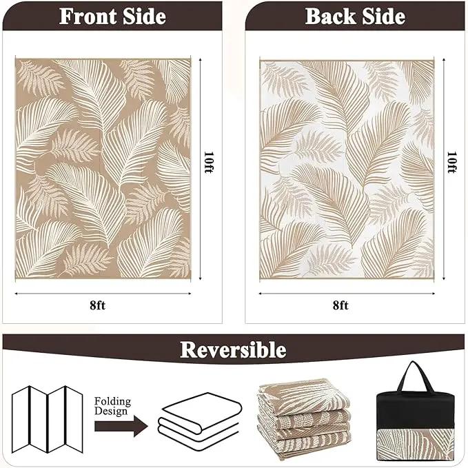 Pauwer Waterproof Outdoor Rug 8x10, Reversible Plastic Straw Patio Camping Rug, Indoor Outdoor RV Mat Carpet for Deck, Camper, Porch, Balcony, Backyard, Picnic, Leaf Brown by GreenHaven Gardens