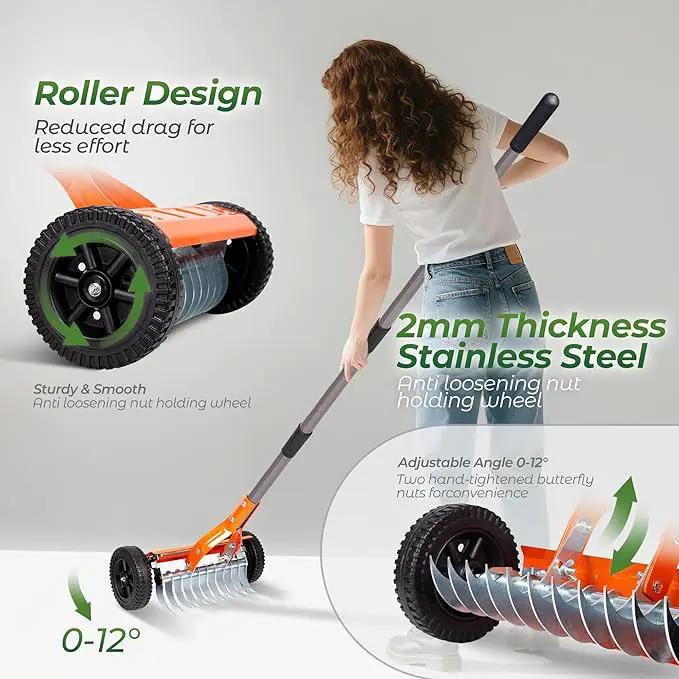 Walensee Dethatching Roller Rake with 76.8'' Adjustable Handle, 2mm Stainless Steel Blades, Heavy Duty Lawn Thatch Remover for Moss, Grass Clippings, Leaves & Debris – Ideal for Yard & Garden Cleanup by GreenHaven Gardens