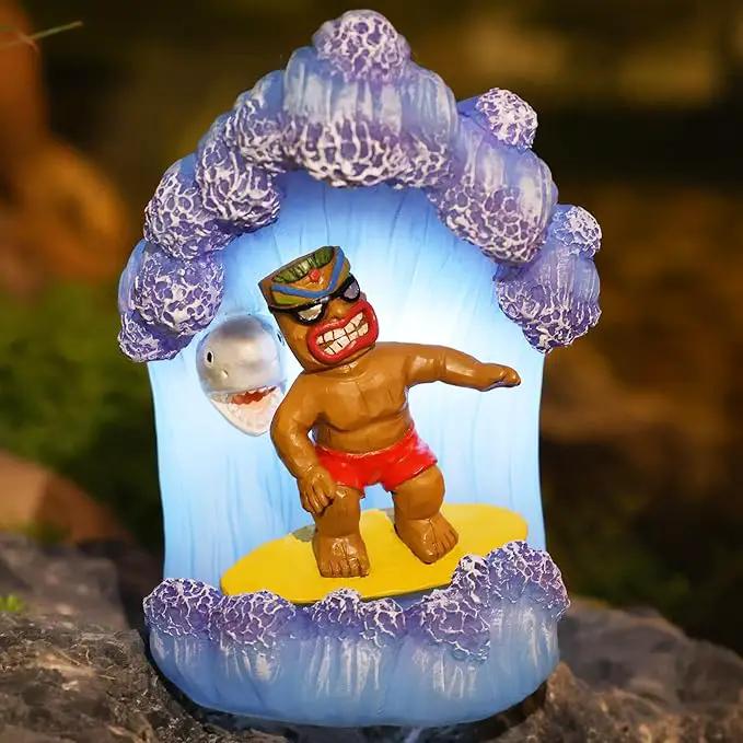 Solar Tiki Statue Decor-Garden Statue Outdoor Ornaments - Tiki Man Surfing Waterproof Decoration Figurine for Tiki Bar,Patio,Balcony,Yard,Lawn,Table by GreenHaven Gardens