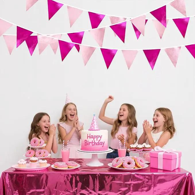 Hot Pink Party Decorations Metallic Fabric Gradient Pink Triangle Pennant Banner Flag Bunting Garland for Women Girl Birthday Retirement Bridal Shower Wedding Baby Shower Bachelorette Party Supplies by GreenHaven Gardens