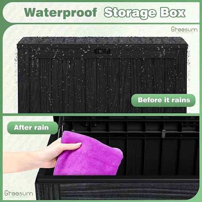 Greesum 120 Gallon Outdoor Storage Box with Lock - Large Resin Deck Box, Reinforced Lid for Garden, Patio, Lawn, Black by GreenHaven Gardens