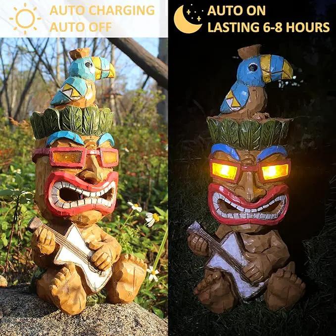 Solar Tiki Statue Decor-Outdoor Statues-Funny Guitar - Tiki Bird Tiki Bar Decorations 11.69 inch Tall for Outdoor Patio, Balcony, Yard, Backyard,Lawn,Tiki Gifts by GreenHaven Gardens