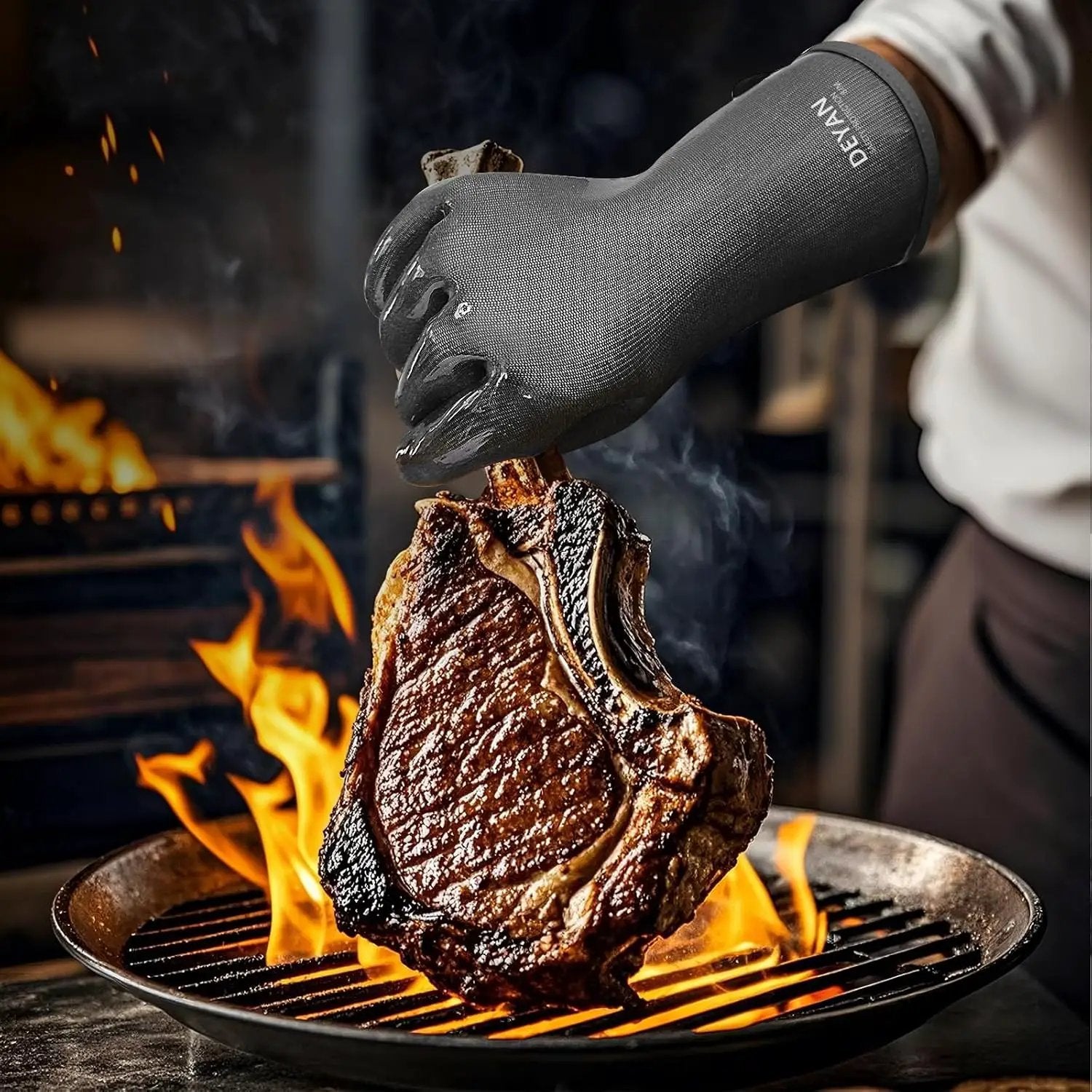 DEYAN Silicone BBQ & Oven Gloves - Food Grade, Heat Resistant Waterproof & Oil Proof Gloves for Grilling, Baking, Frying, Cooking - Long Sleeve & Non-Slip Grip, 1 Pair(Black, 10/XL) by GreenHaven Gardens