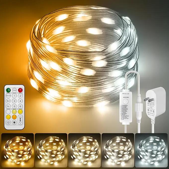 HOUHUI Fairy Lights Plug in Outdoor, 100Ft 2700K-6500K White Christmas Fairy Light IP67 Waterproof with Remote, 8 Modes, Warm-Cool White LED Fairy Twinkle Lights for Bedroom Garden Trees Party Decor by GreenHaven Gardens