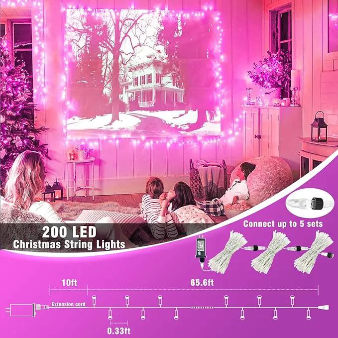 300 LED Pink String Lights, 99ft Pink Christmas Lights Outdoor 8 Modes Clear Wire, Plug in Waterproof Twinkle Fairy Lights for Bedroom Indoor Wedding Christmas Party Decorations by GreenHaven Gardens