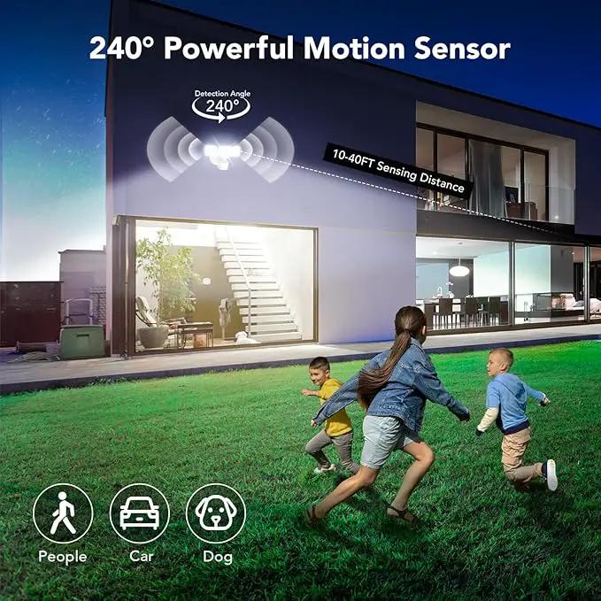OREiN 3500LM/26W Flood Lights Outdoor, 240°/40FT Motion Sensor Outdoor Lights Dusk to Dawn Security Lights IP65 Waterproof 3 Modes for Outside 3500SQ.FT Front Door, Garage, White (Hardwired) by GreenHaven Gardens