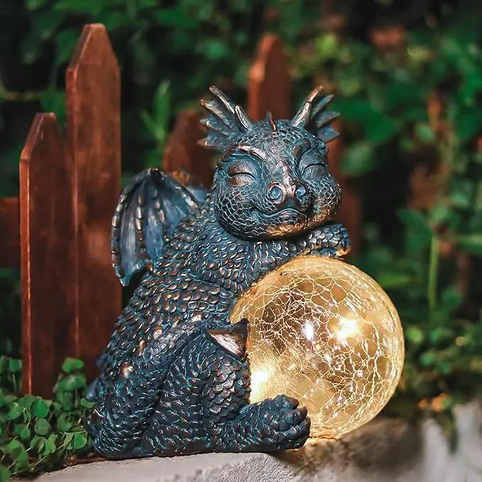 WONDER GARDEN Dragon Statue - Sleeping Dragon Figurines Solar Light Resin Garden Statues with Crackled Glass Globe Outdoor Waterproof Lawn Ornament Decor by GreenHaven Gardens