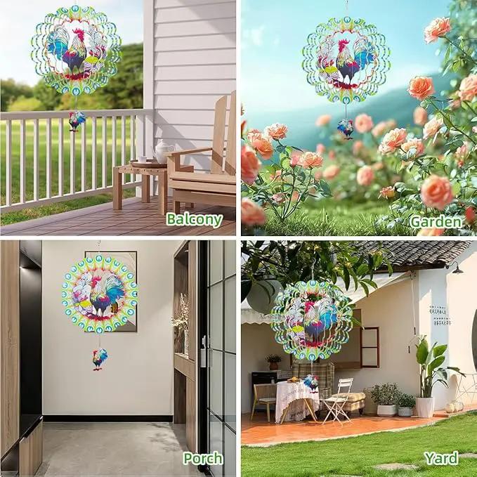 Wind Spinners Outdoor, FACIACC Rooster Metal 3D Hanging Garden Decor, 12-inch Stainless Steel Wind Spinner with Tail Spinner, Wind Sculptures for Indoor Patio Lawn Yard, Ornament Gift for Women/Men by GreenHaven Gardens