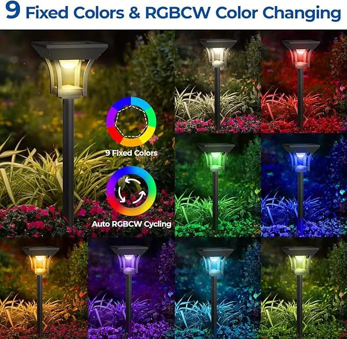 CINOTON 12 Pack RGBCW Solar Pathway Outdoor Lights, 3 Lighting Modes Solar LED Garden Lights, IP65 Waterproof Outside Solar Powered Landscape Lighting for Planter Lawn Pool Balcony RGB/Warm/Cold White by GreenHaven Gardens