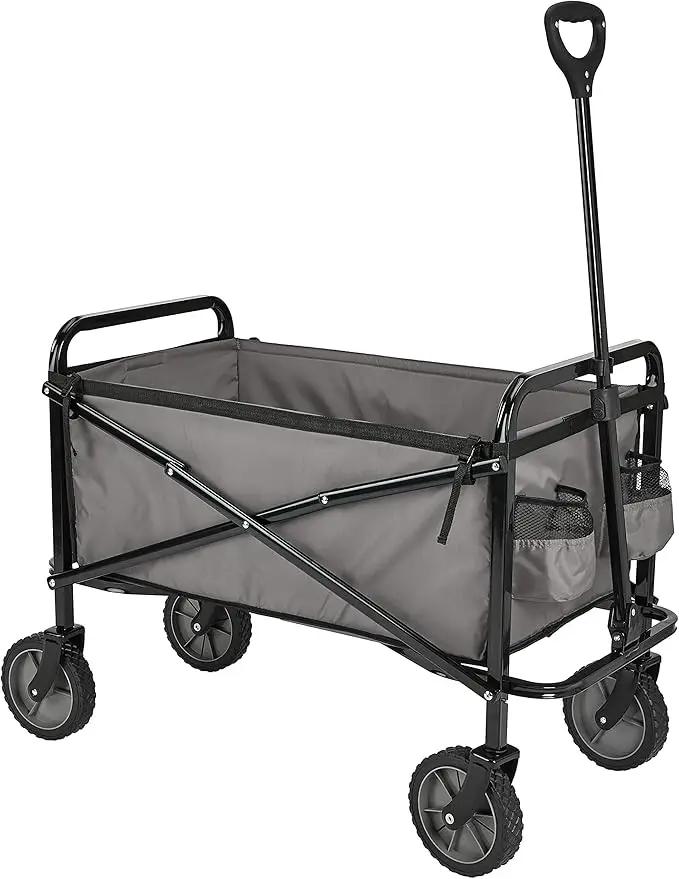 Amazon Basics Collapsible Folding Heavy Duty Utility Wagon for Outdoor Sports, 265 pounds Weight Capacity, Camping, Garden, and Shopping, 27.6 x 40.9 x 20 inches, Gray by GreenHaven Gardens