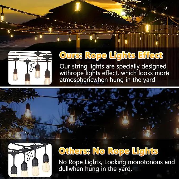 Outdoor String Fairy Lights, 24ft Dimmable Patio Lights with 12+1 S14 Retro Edison Bulbs & 72 Fairy Rope, IP65 Waterproof, LED Outside Hanging Light for Backyard Gazebo Bistro, 10 Strands Connectable by GreenHaven Gardens