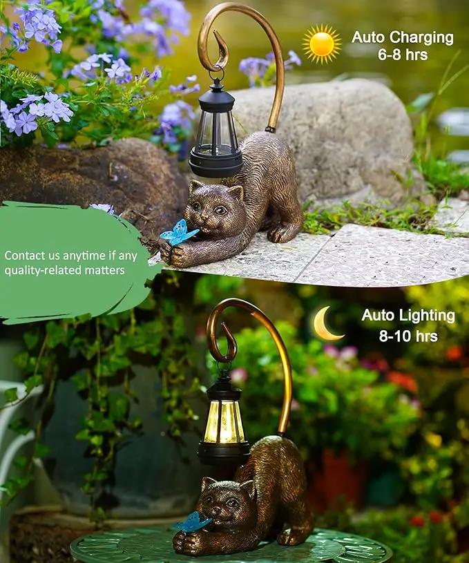 Solar Cat Garden Statue for Outdoor: Outside Sculptures Decor for Art Patio Balcony Yard Lawn – Unique Birthday Gift for Women Mom Grandma by GreenHaven Gardens