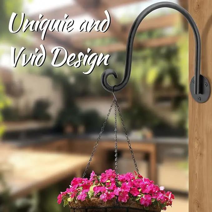 AJART Hanging Plant Hanger Outdoor: Bird Feeder Wall Hooks - 8 Inch Plant Bracket Hook for Hanging Flower Baskets 2 Pieces by GreenHaven Gardens