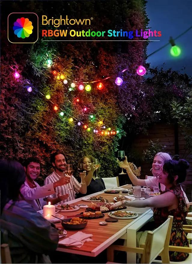 Brightown RGBW Outdoor String Lights, 25FT LED Patio Lights with Remote and Timer, Commercial Grade Waterproof Hanging Lights with 13 Shatterproof Bulbs(1 Spare) for Backyard Porch Garden Party Decor by GreenHaven Gardens