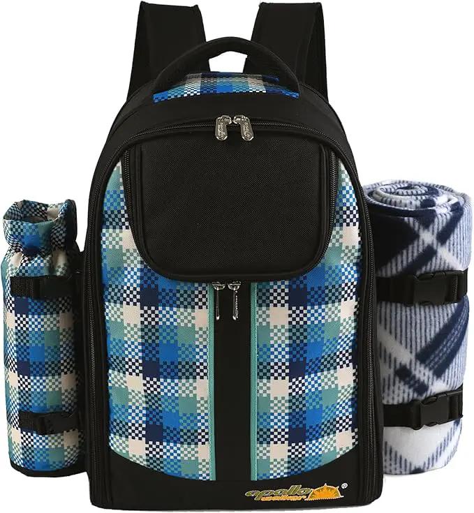 apollo walker Picnic Backpack Bag for 2 Person with Cooler Compartment, Detachable Bottle/Wine Holder, Fleece Blanket, Plates and Cutlery Set by GreenHaven Gardens