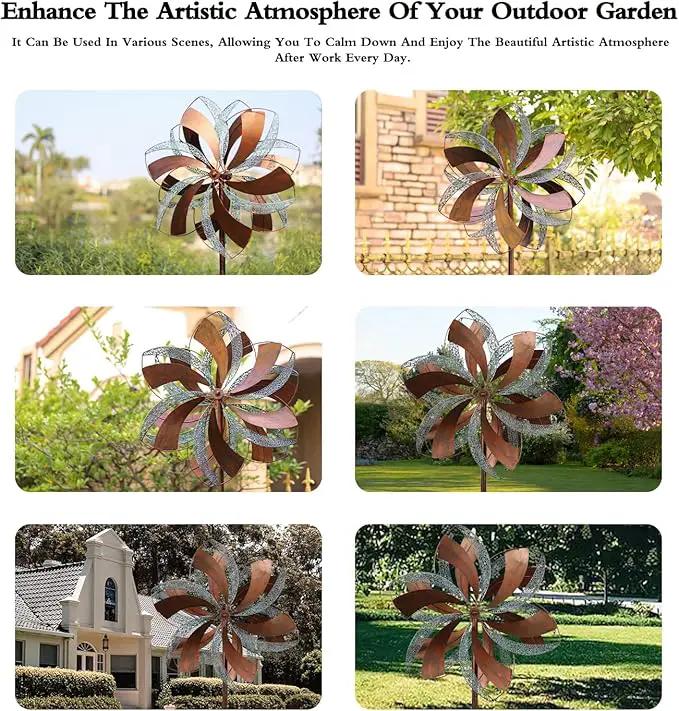 Garden Wind Spinner,Flower Wind Spinner,Outdoor Metal Wind Sculpture & Spinner Large 23 inch Dia 84 inch Height Kinetic Windmill for Garden Yard by GreenHaven Gardens