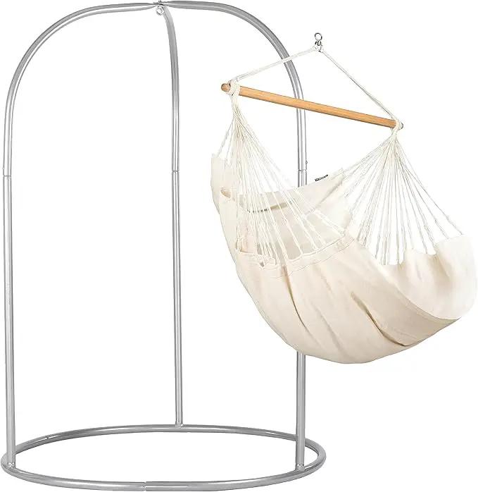 LA SIESTA - Large Comfort Habana Cotton Hammock Chair & Stand - Indoor/Outdoor Hanging Chair Swing for Bedroom, Porch, Balcony - Boho Chair - Latte by GreenHaven Gardens