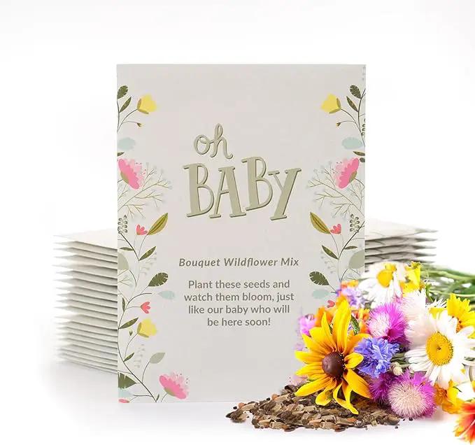 BENTLEY SEED CO. Oh Baby Seed Packets|Girl or Boy Baby Shower Favors for Guests | 25 Wildflower Seed Packets | Pre-Filled | Bouquet Wildflower Mix | Non-GMO Seeds | Gender Neutral | Eco-Friendly Gift by GreenHaven Gardens