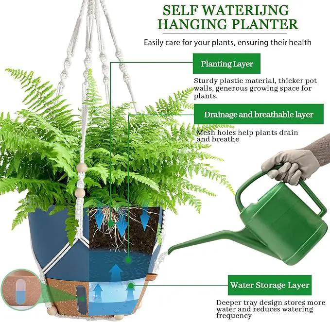 Hanging Planter Self Watering 10 Inch, 2 Pack Hanging Baskets for Plants, Hanging Flower Pots with Drainage Hole & 2 Kinds of Plant Hangers for Garden Home Decor (Navy Blue, 10 Inch) by GreenHaven Gardens