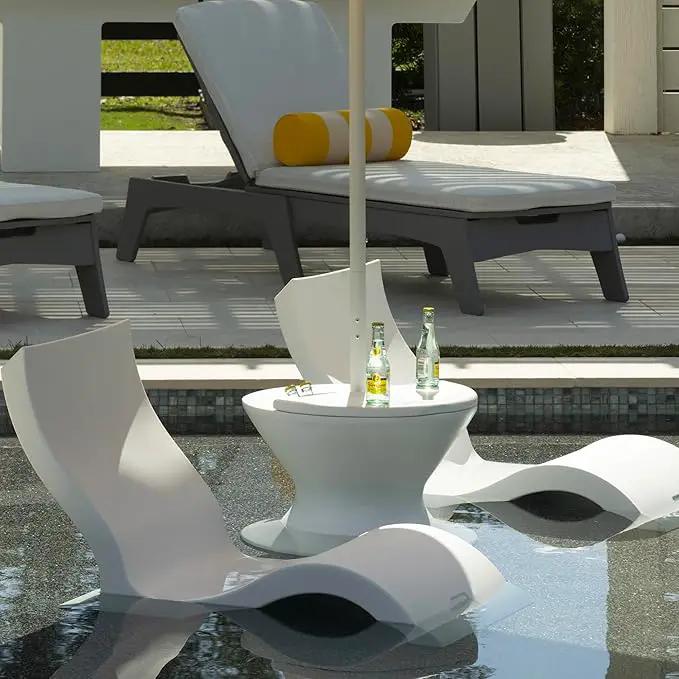 Ledge Lounger Signature Lowback Chair Set - Two Chairs - Ice Bin Side Table - in-Pool - On-Deck - Water Depths 0-9” - All Types - Resin Water Chairs - Pool, Sundeck, Outdoor Patio by GreenHaven Gardens