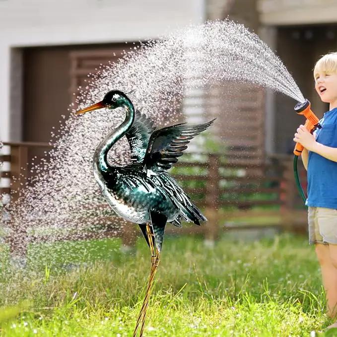 chisheen Crane Garden Statue Sculpture, Metal Heron Outdoor Decor, Yard Art Bird Decoy for Backyard Pond Patio Porch Lawn Decorations by GreenHaven Gardens