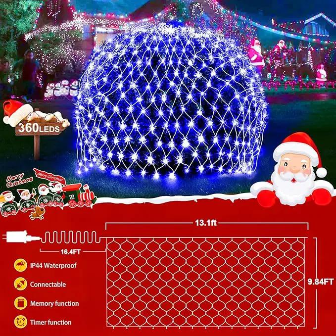 KNONEW Christmas Net Lights 360 LEDs 13ft x 9.8ft Outdoor Mesh Lights Connectable Waterproof 8 Modes & Timer Plug-in Net Fairy Lights for Bushes Garden Party Wedding Holiday,Blue by GreenHaven Gardens