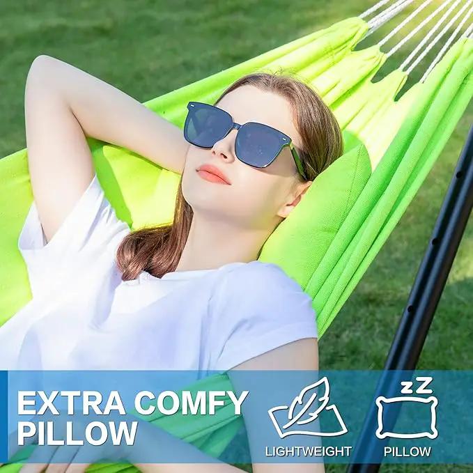 PNAEUT Double Hammocks with Stand for Outside, Portable Space Saving Heavy-Duty Steel Stand for Indoor Outdoor Patio with Carrying Bag, 450 lbs Capacity (Green) by GreenHaven Gardens