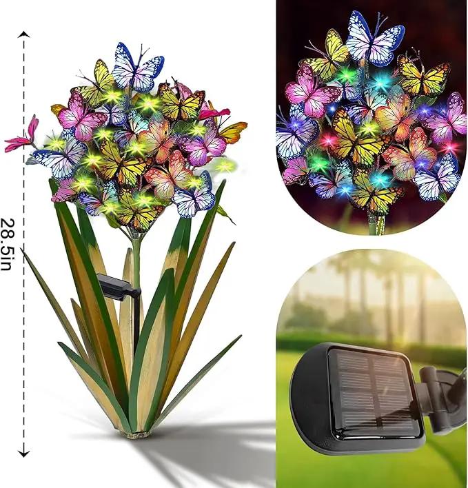 Solar Metal Agave Butterfly Flower Stick Garden Sculpture Outdoor Gift Solar Garden Christmas Lights Swaying Butterfly Garden Lights Solar Outdoor (2 PCS Light Green) by GreenHaven Gardens