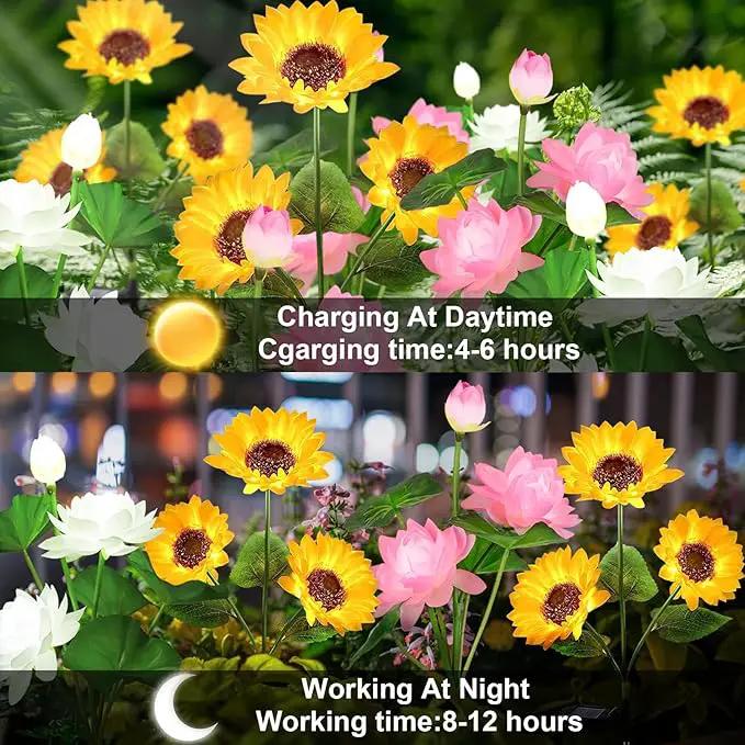 Solar Flower Lights - 4 Pack Outdoor Waterproof Sun Powered Lotus Sunflowers Landscape Decorative Glowing Lights for Yard, Lawn, Patio, Pathway by GreenHaven Gardens