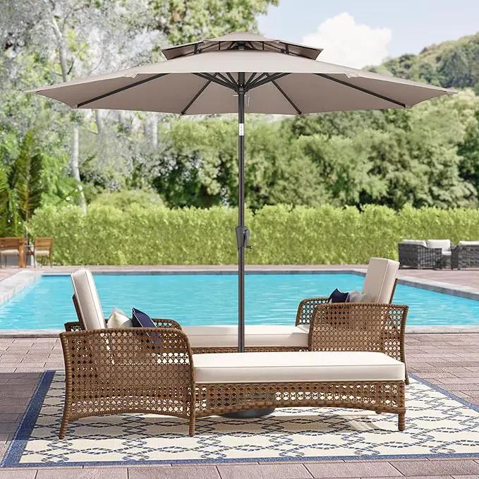9" Outdoor Patio Umbrella - Double Top Table Umbrella Waterprool UV Protection, Sombrillas de Patio with Push Button Tilt&Crank, Sun Umbrella for Pool, Porch, Garden, Backyard(Taupe) by GreenHaven Gardens