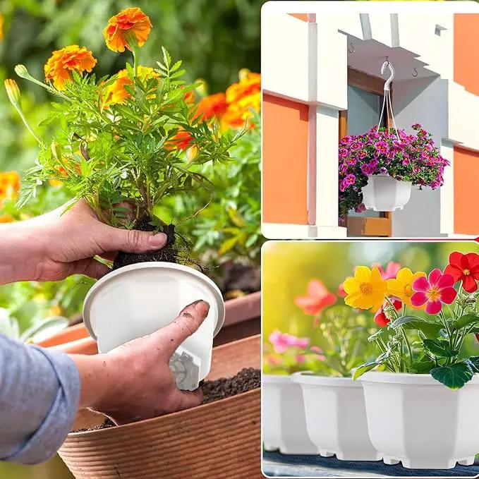 Roshtia 24 Pcs Hanging Plastic Planter Pot with Hook Flower Pots Baskets Hanging Nursery Planter Holder for Outdoor Indoor Plant Garden (Ceramic White,5 Inch) by GreenHaven Gardens