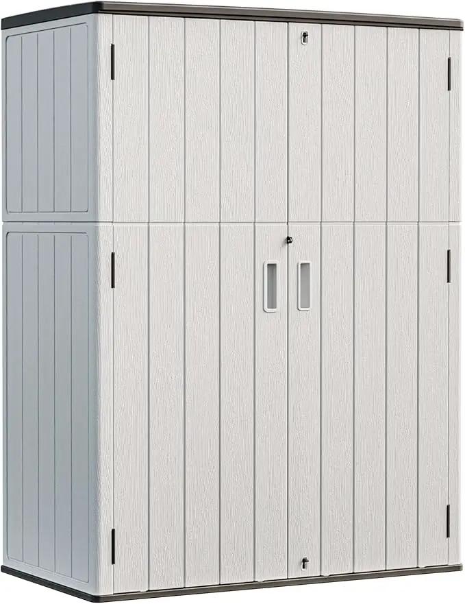 HOMSPARK Outdoor Storage Shed Weather Resistance, Patio Storage Cabinet Lockable Resin Tool Shed for Storage of Bike, Trash Cans, Garden Tools (Light Gray, 66 Cu.ft) by GreenHaven Gardens