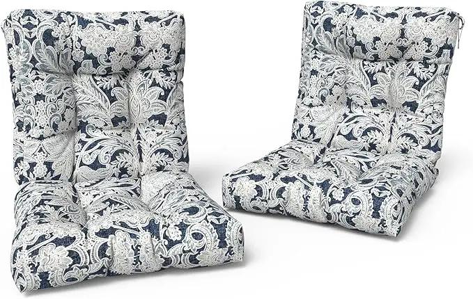 LVTXIII Outdoor Low Back Chair Cushions, Seasonal Replacement Adirondack Chair Cushion with Ties, Patio Waterproof Seat Cushions for Home Garden Use, 21 W x 21 D, Set of 2, Damask Lapis by GreenHaven Gardens