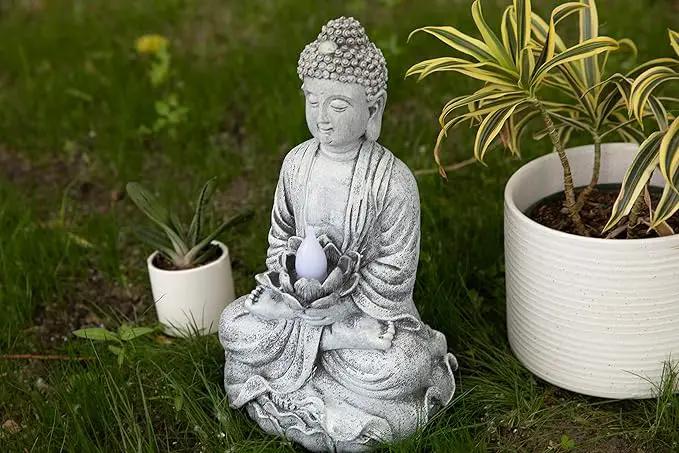 VP Home Buddha Statue for Home and Outdoor Decor, Solar Powered Flickering LED Garden Light, Zen Meditation, Spiritual Room Decor (Zen Buddha) by GreenHaven Gardens