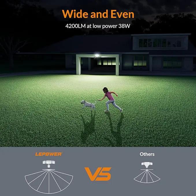 LEPOWER LED Security Lights Motion Sensor Light Outdoor, 38W 4200LM Light, 5500K, IP65 Waterproof, 3 Head Detected Flood Light for Garage, Yard, Porch (White) by GreenHaven Gardens