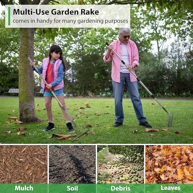 Rake for Leaves, Garden Bow Rake Heavy Duty, 48 in Leaf Rakes for Lawns, Yard Gardening Tools with Back-Saving Handle, 14 Metal Tines Head for Loosen Soil, Clear Gravel Grass Rock, Level Mulch by GreenHaven Gardens