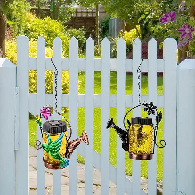 2 Pack Solar Lanterns Outdoor Waterproof Kettle Hanging Solar Lantern, Watering Jar Outdoor Solar Lanterns with Hummingbird Decor for Yard Garden Tree by GreenHaven Gardens