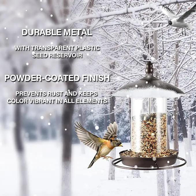 Metal Bird Feeder for Outside Hanging,Wild Bird Feeders for Cardinal, Large Roof and Tray - 6 Port by GreenHaven Gardens