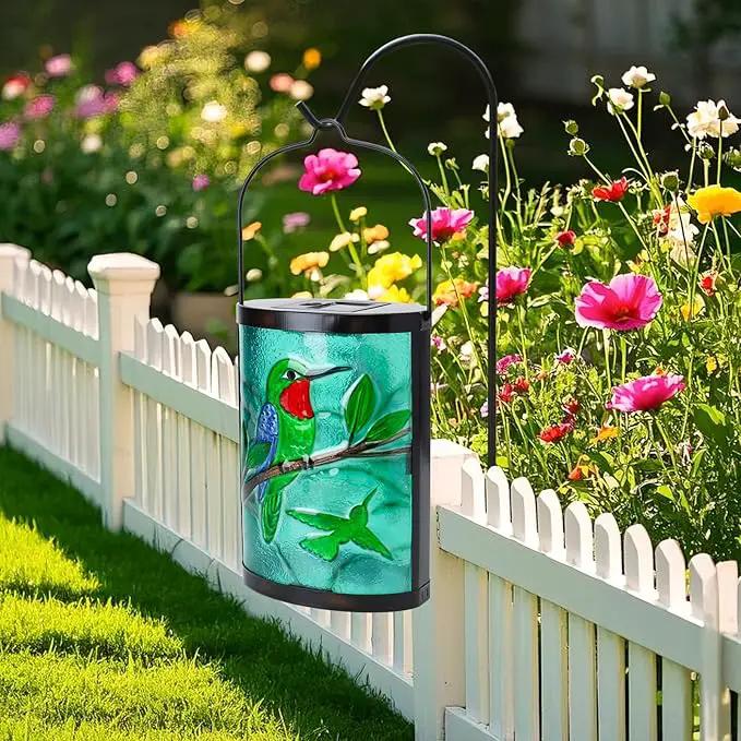 Hanging Solar Lantern Outdoor Waterproof Hummingbird Solar Lights Glass Tabletop Decorative Lamp for Outdoor Patio Garden Outside Yard Decor by GreenHaven Gardens