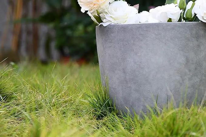 Kante 18 Inch Dia Round Concrete Planter, Indoor Outdoor Large Plant Pot with Drainage Hole and Rubber Plug for Home Patio Garden, Natural Concrete by GreenHaven Gardens