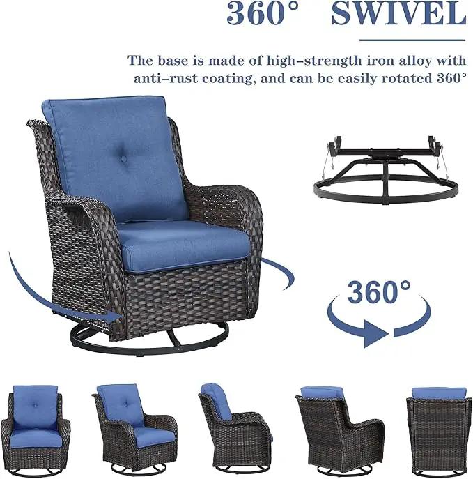 Outdoor Swivel Rcoker Patio Chair - 3 Pieces Wicker Swivel Glider Chairs with Side Table, Patio Furniture Set for Porch Deck Balcony Garden by GreenHaven Gardens