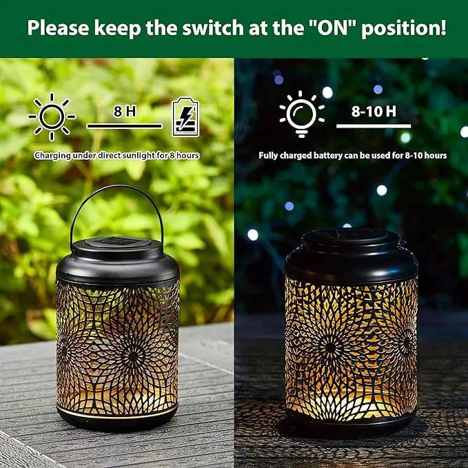 Glitzhome Solar Lantern Black Metal Cutout Scrollwork Outdoor Hanging Solar Light with Handle for Garden Patio Yard Outdoor Decor by GreenHaven Gardens