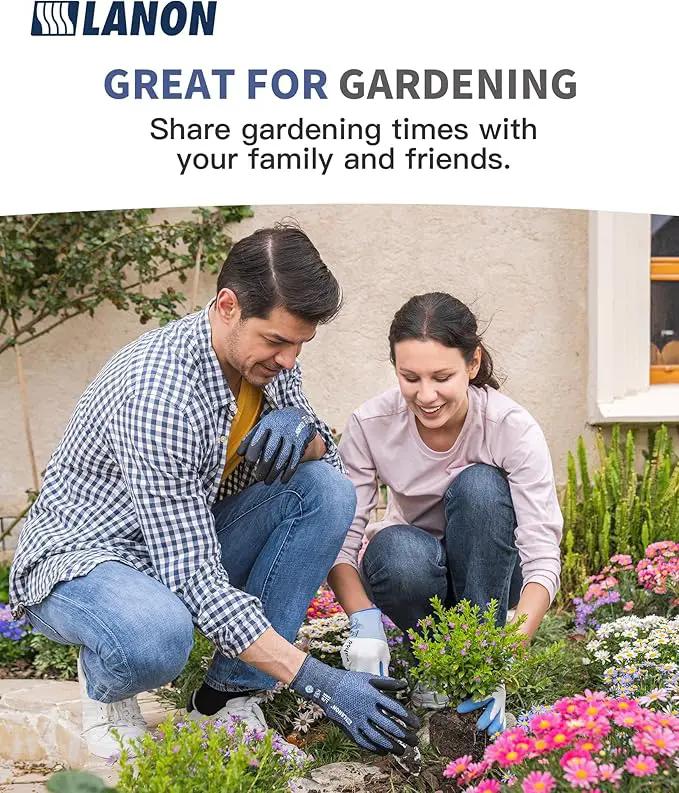 LANON Gardening Gloves for Men Women, 2 Pairs Nitrile Coated Garden Gloves with Grip, Breathable B.COMB AIR Technique, Dusty Olive & Bluebird, XLarge by GreenHaven Gardens