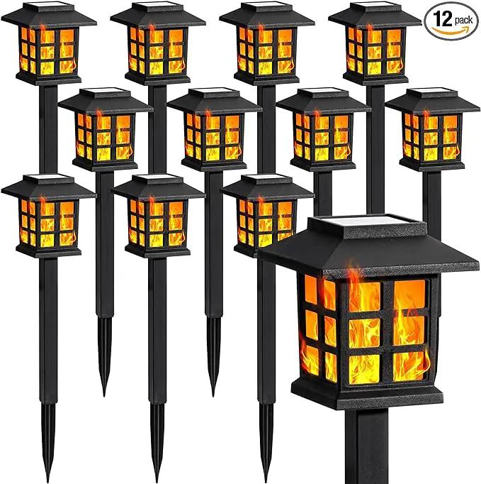 GIGALUMI Solar Lights for Outside,12 Pack Flickering Flame LED Solar Outdoor Lights, Waterproof Solar Garden Lights Maintain 10 Hours of Lighting for Christmas, Garden, Landscape, Path, Yard, Patio by GreenHaven Gardens