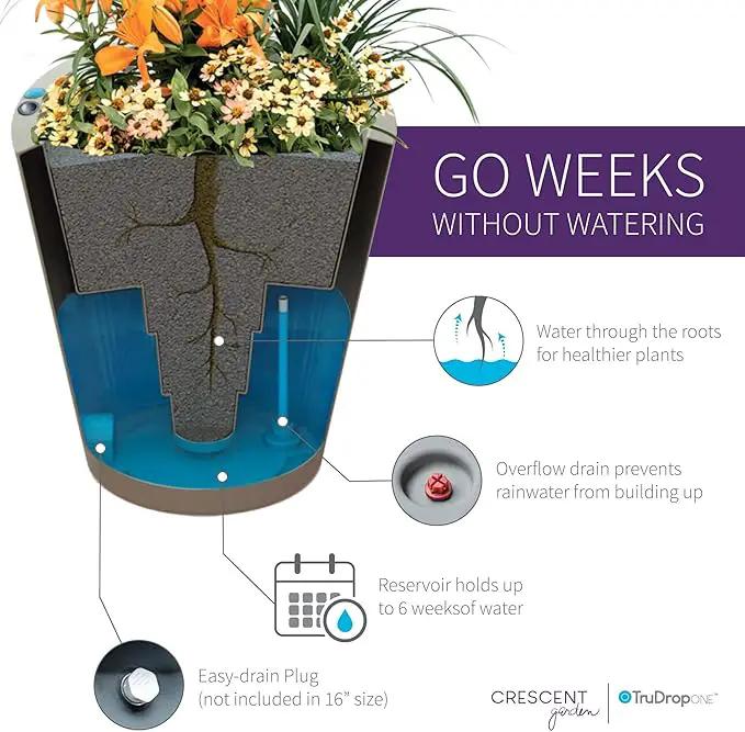 Crescent Garden Dot TruDrop Indoor/Outdoor Planter, Self-Watering Plant Pot, 20 Inches, (Old Bronze) by GreenHaven Gardens