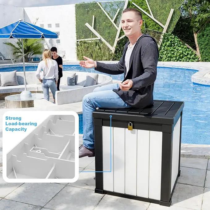 DRATO 50 Gallon Deck Box, Outdoor Storage Box for Patio Cushion, Sports Equipment, Garden Tools, Waterproof Patio Storage box, Lockable (Black and White) by GreenHaven Gardens