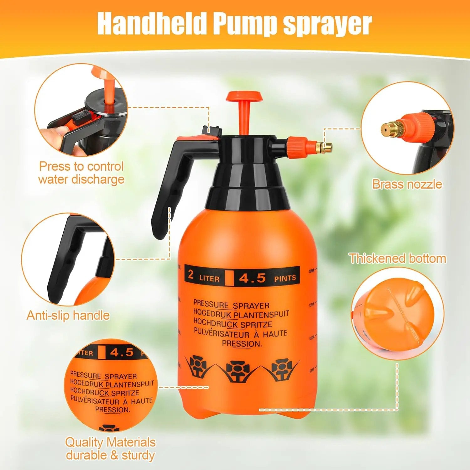 3 Pcs 1/2 Gallon Plastic Handheld Pump Sprayer – Garden Pressure Sprayer Bottle with Adjustable Nozzle for Plants, Cleaning, Household Tasks – Orange by GreenHaven Gardens
