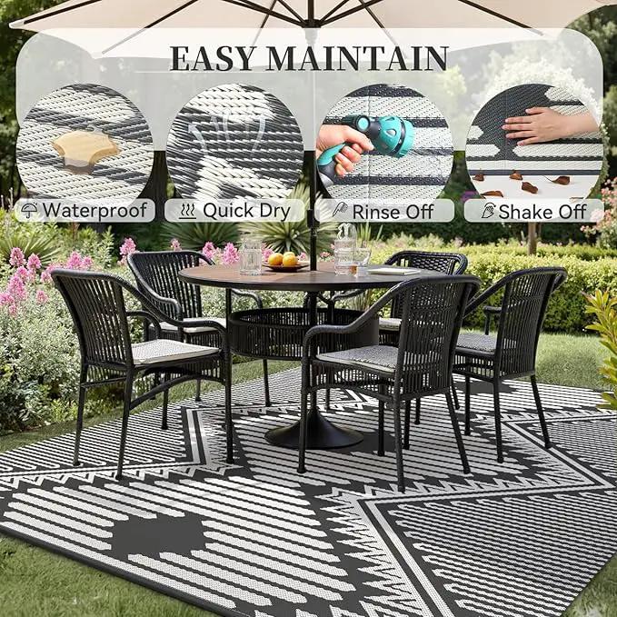 MontVoo Outdoor Rug-Waterproof Camping Rug Patio Rug Mat 6x9 Reversible Plastic Straw Outside Outdoor Rug for RV Camping Picnic Beach Balcony Backyard Pool Deck Porch Modern Boho Grey by GreenHaven Gardens