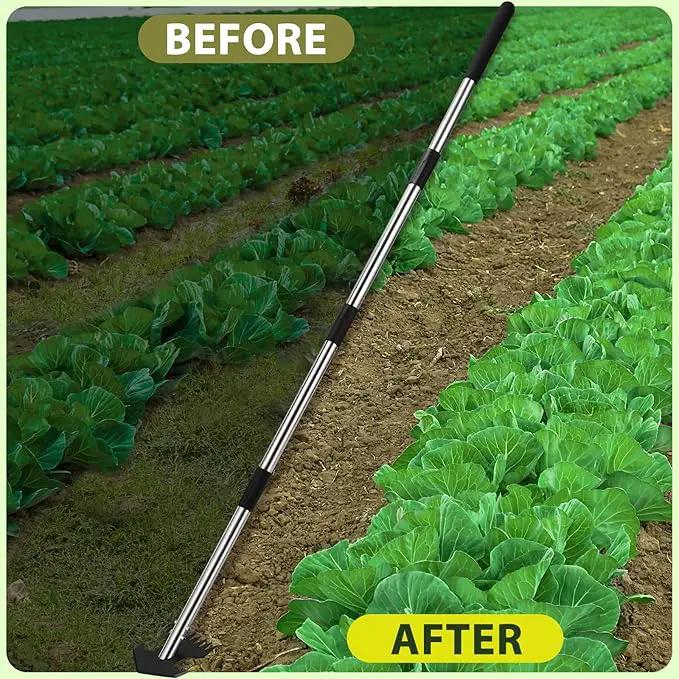 CAROD Hoe Garden Tool, Scuffle Garden Hoe for Weeding with 30-60 Inch Steel Long Handle, Dual Use Sharp Gardening Hula Hoe, Adjustable Rocket Shaped Weed Remover Action Hoe by GreenHaven Gardens